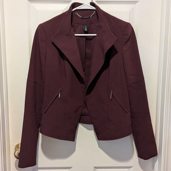 White House Black Market Size 4 Burgundy Open Front Jacket - Picture 1 of 8